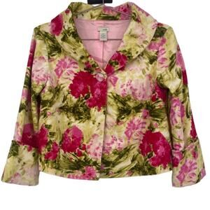 Odille Anthropologie Colorful Floral Print Cuffed Cropped One Button Jacket